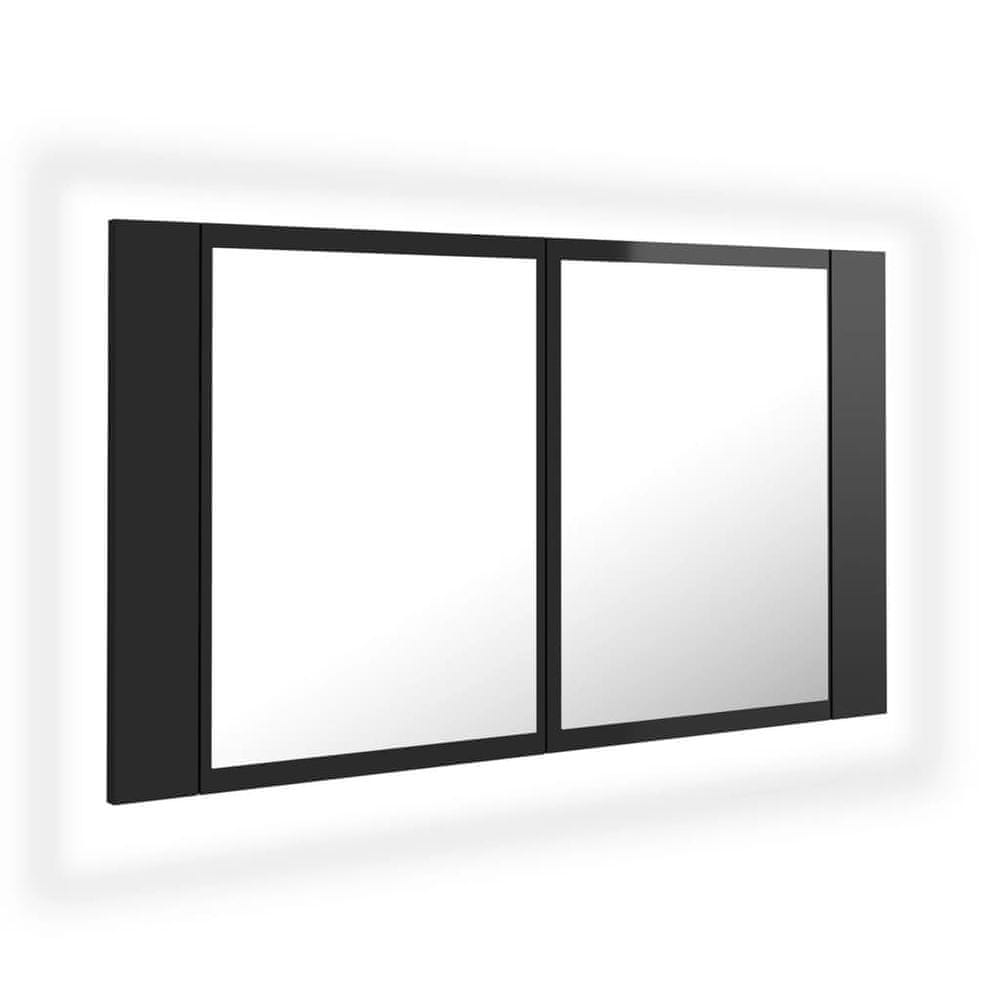 Vidaxl LED kúpeľňová zrkadlová skrinka lesklá čierna 80x12x45 cm akryl
